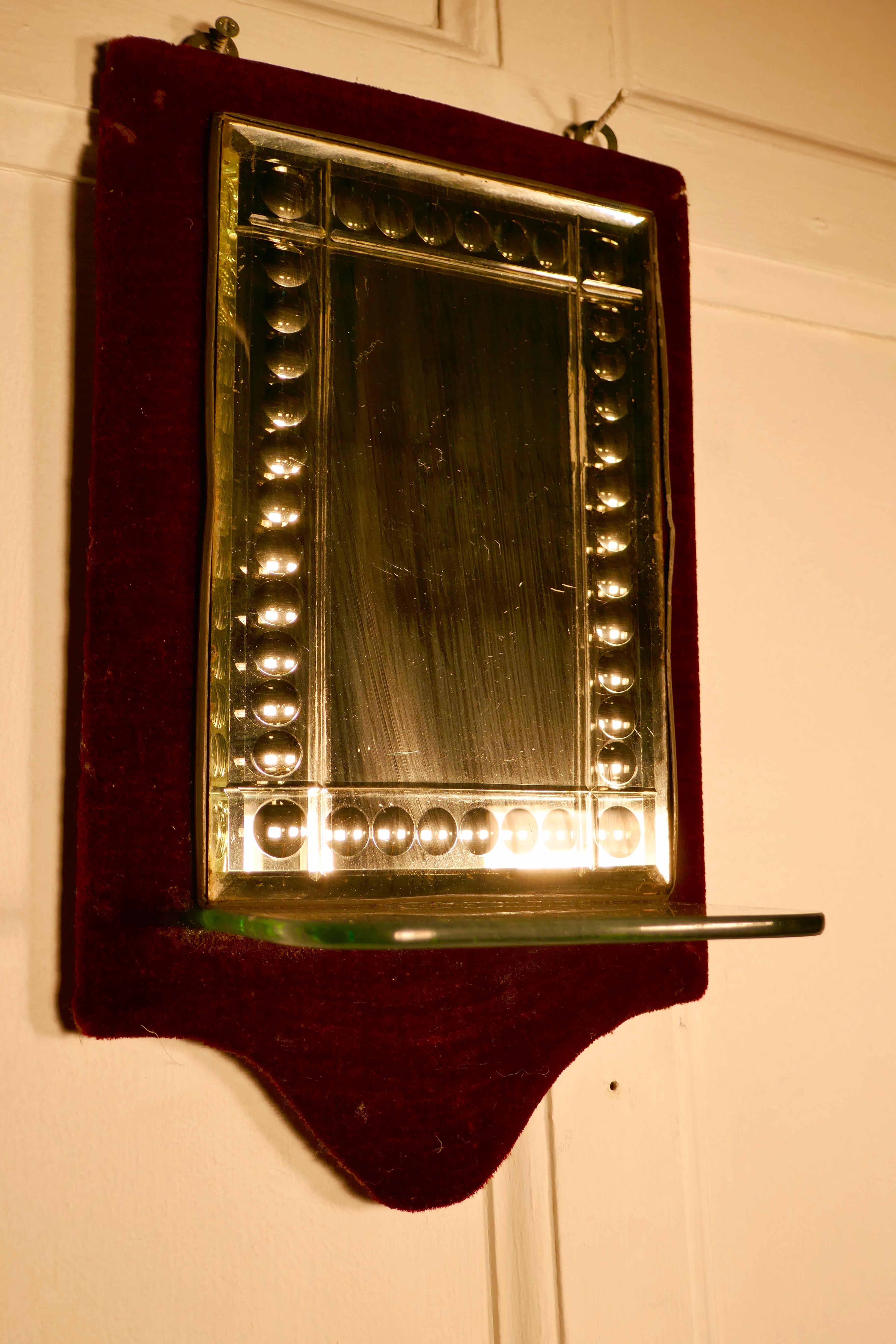 Charming Pair of French Red Velvet Boudoir Shelved Wall Mirrors In Fair Condition In Chillerton, Isle of Wight