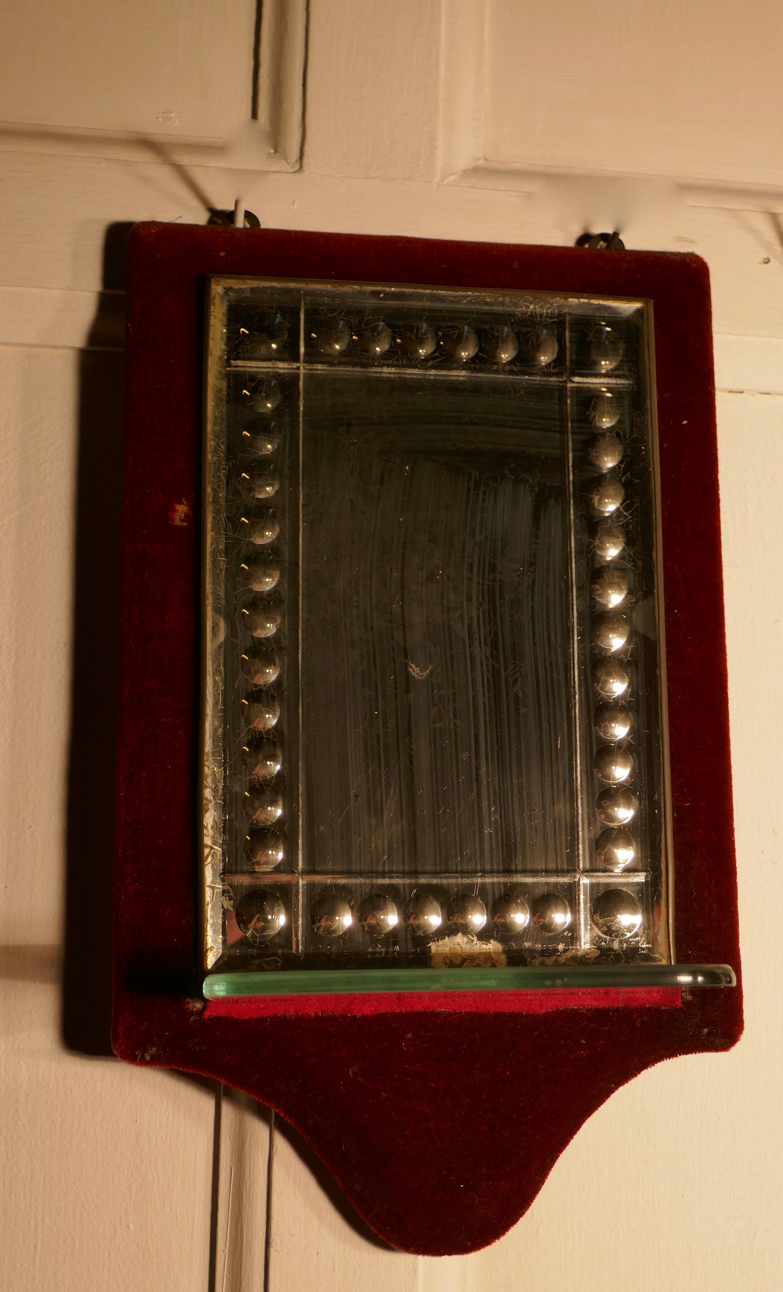 18th Century Charming Pair of French Red Velvet Boudoir Shelved Wall Mirrors