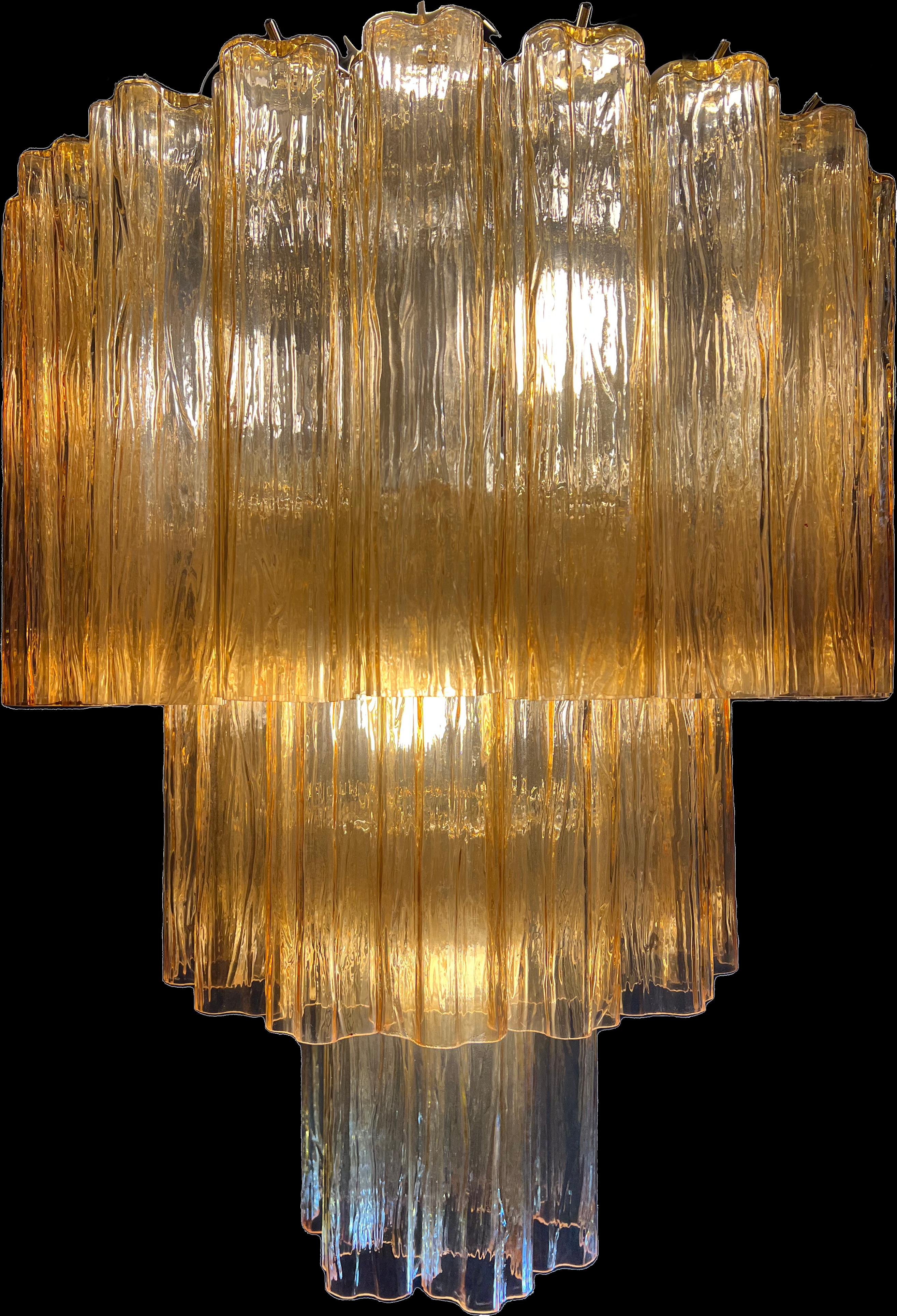 Contemporary Charming Pair of Italian Amber Chandeliers by Valentina Planta, Murano For Sale