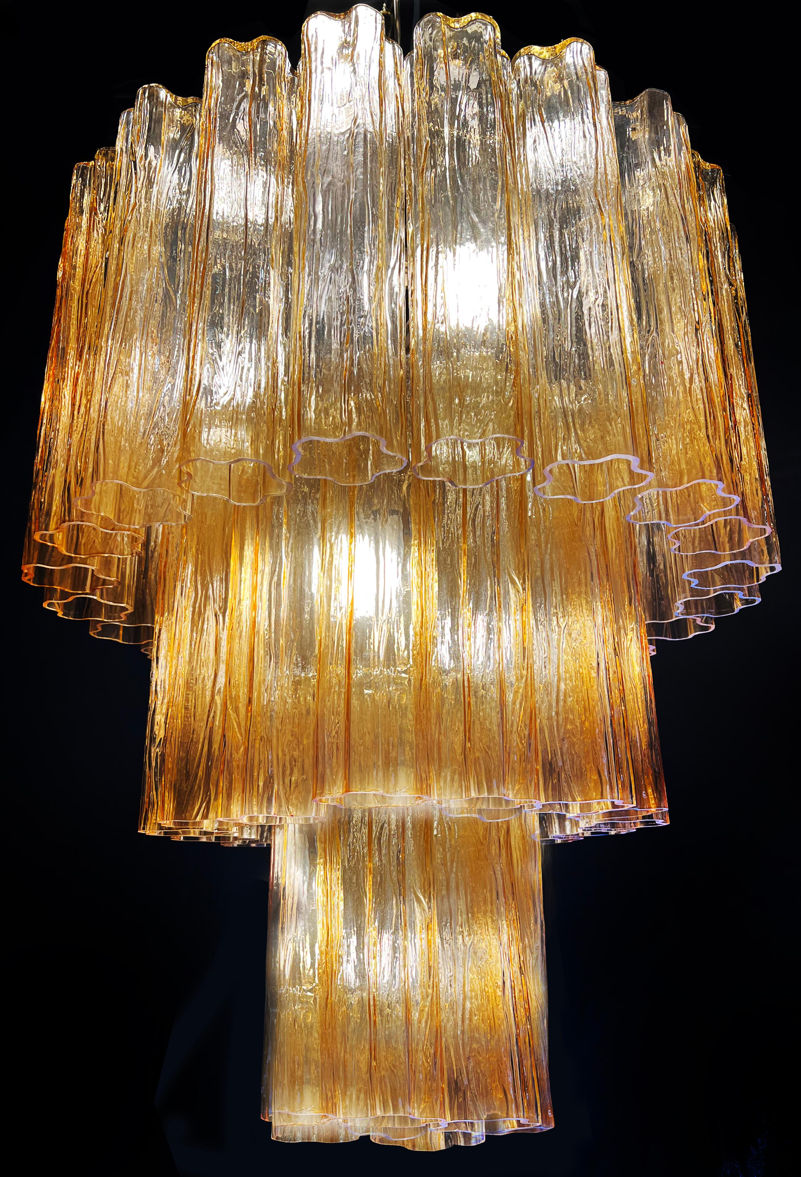 Charming Pair of Italian Amber Chandeliers by Valentina Planta, Murano For Sale 1