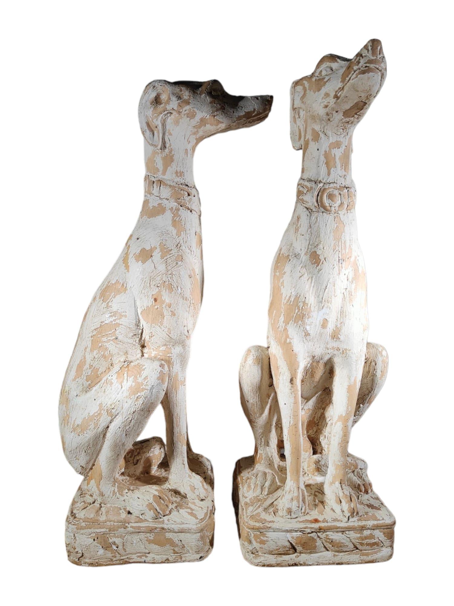 Charming Pair of Italian Greyhounds: Decorative Solid Wood Carved Statues For Sale 3