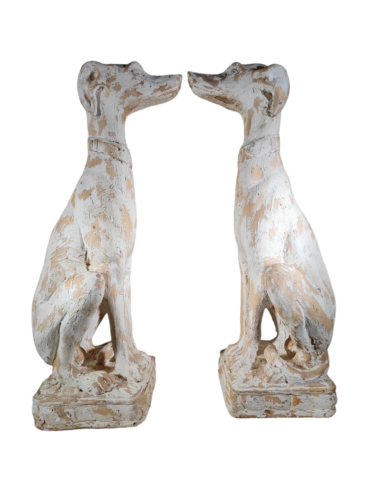 Charming Pair of Italian Greyhounds: Decorative Solid Wood Carved Statues 4