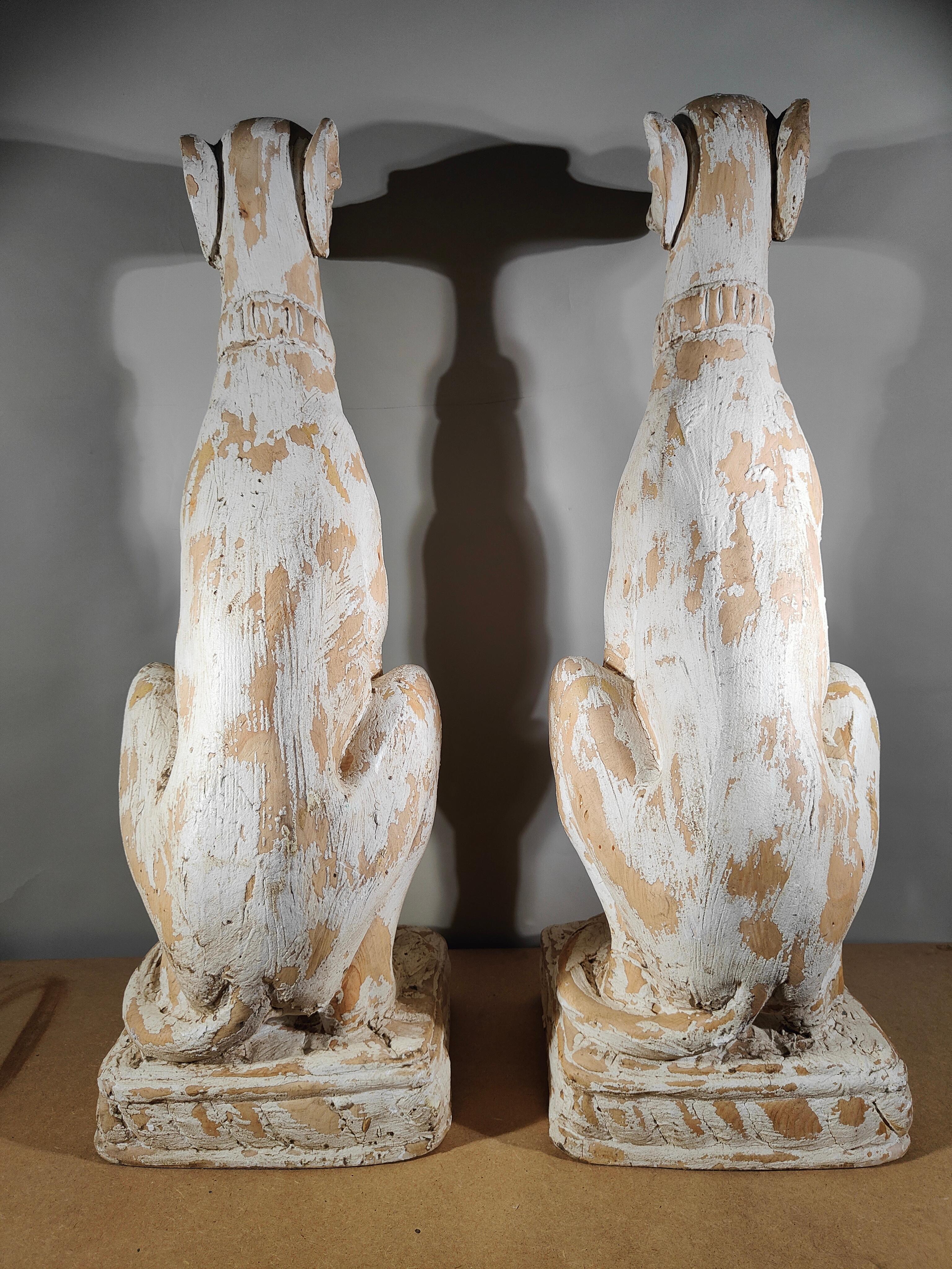 Charming Pair of Italian Greyhounds: Decorative Solid Wood Carved Statues For Sale 5