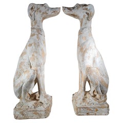 Charming Pair of Italian Greyhounds: Decorative Solid Wood Carved Statues