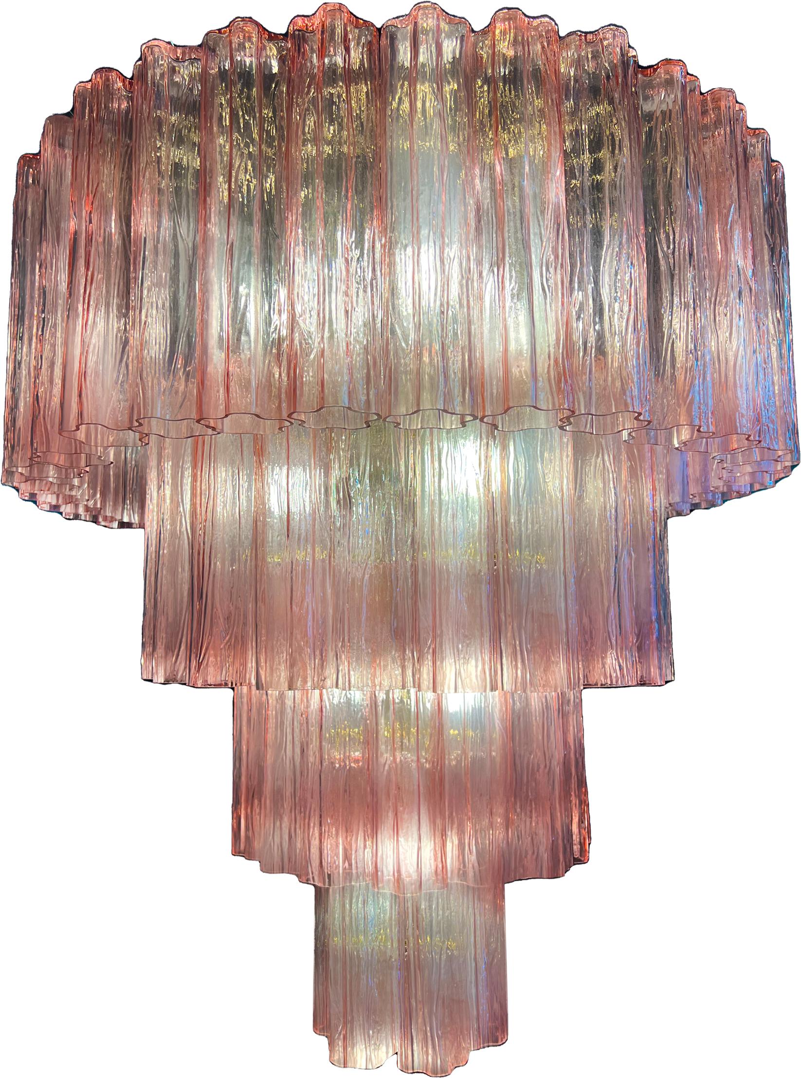 Charming Pair of Italian Pink Chandeliers by Valentina Planta, Murano For Sale 5