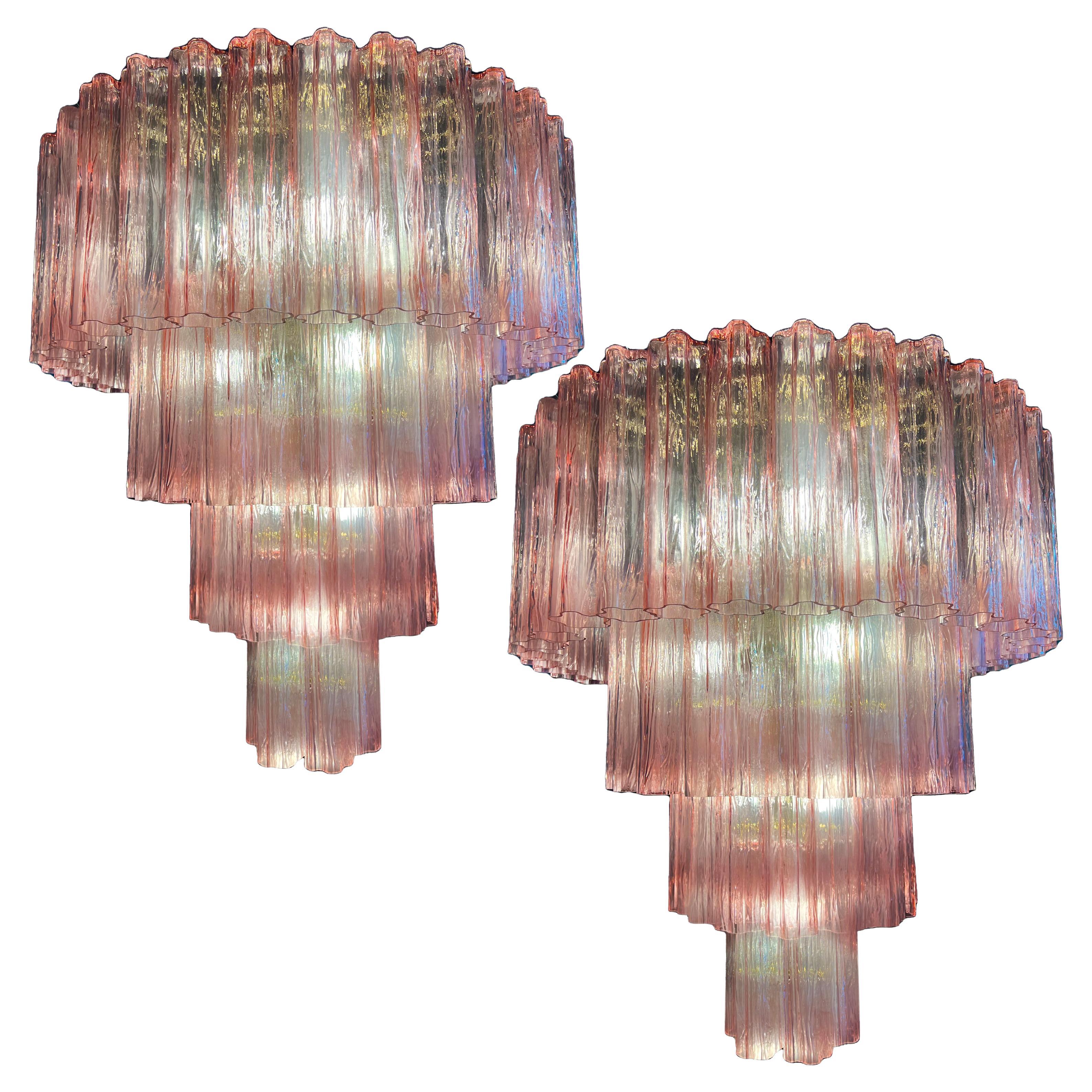 Charming Pair of Italian Pink Chandeliers by Valentina Planta, Murano For Sale