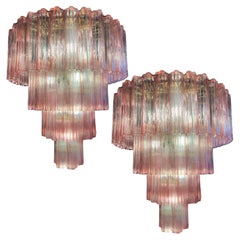 Charming Pair of Italian Pink Chandeliers by Valentina Planta, Murano