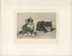 Charming Pair of Kittens - Antique Cat Print by Henriette Ronner, 1894