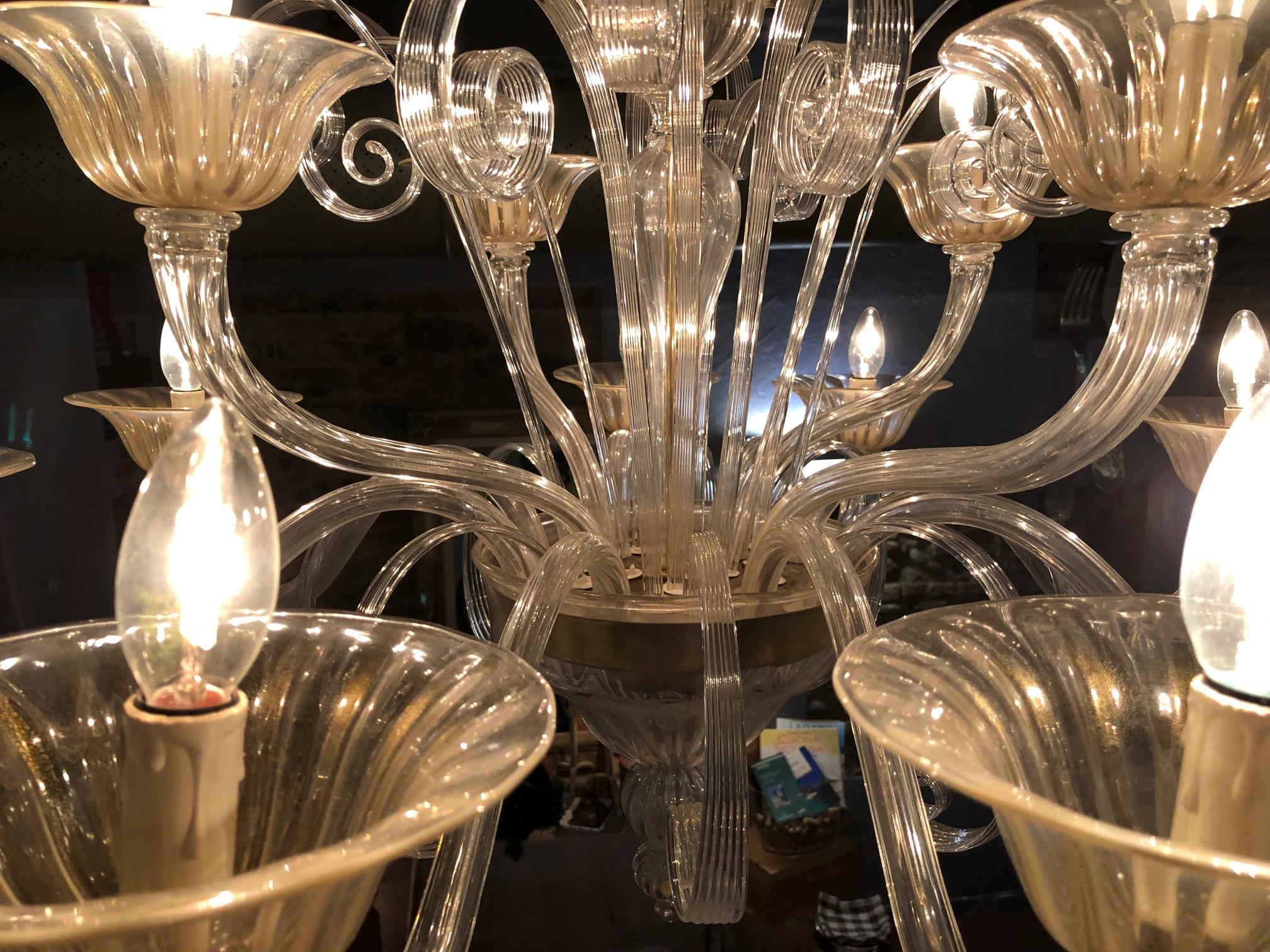 Charming Pair of Murano Chandeliers by Seguso, 12 Arms, Murano, 1980s 7
