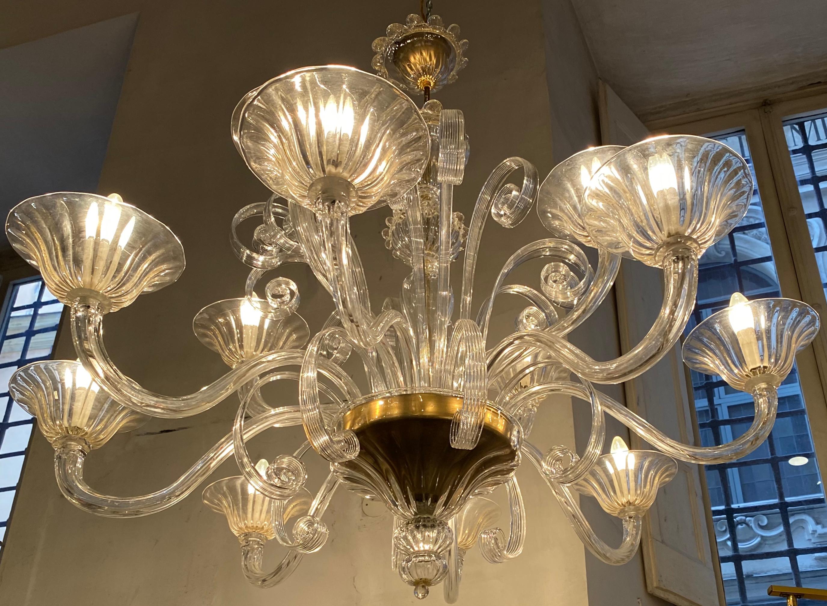 20th Century Charming Pair of Murano Chandeliers by Seguso, 12 Arms, Murano, 1980s