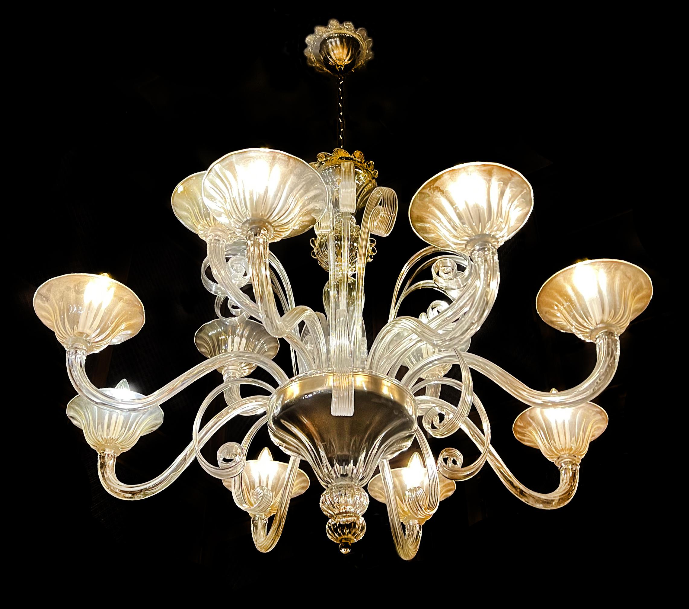 Extraordinary pair of Murano chandeliers created by the historic Vetreria Seguso.