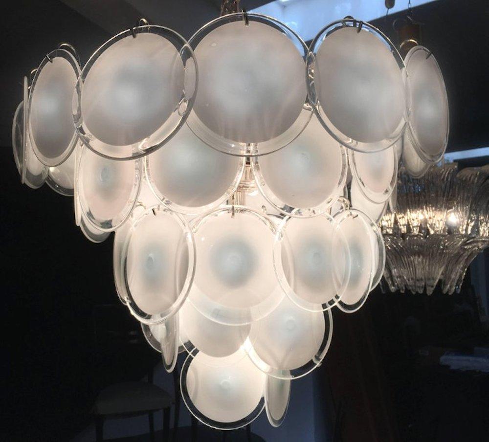 Charming Pair of Murano Disc Chandelier by Vistosi, 1970s For Sale 1