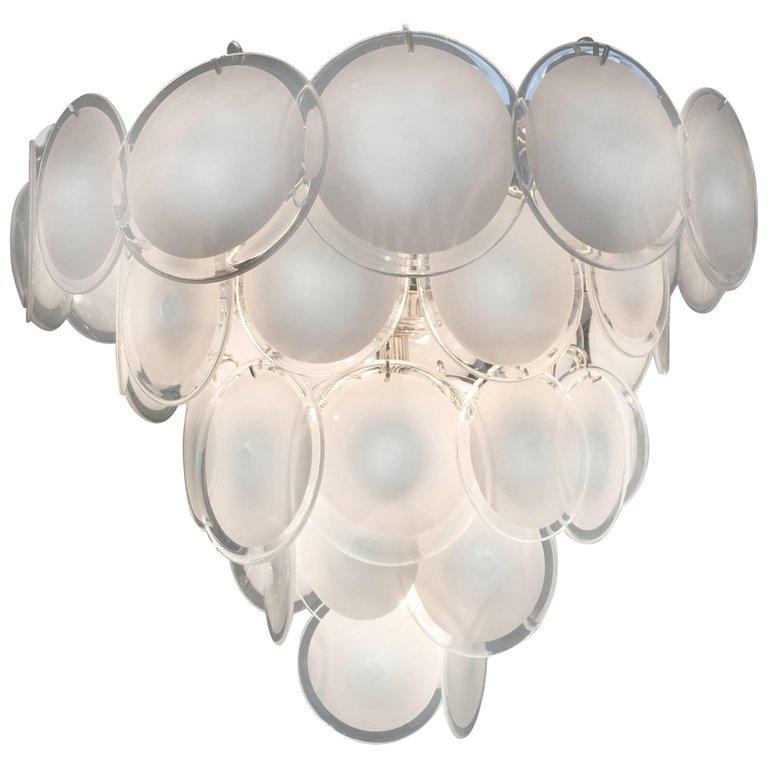 Charming Pair of Murano Disc Chandelier by Vistosi, 1970s For Sale 2