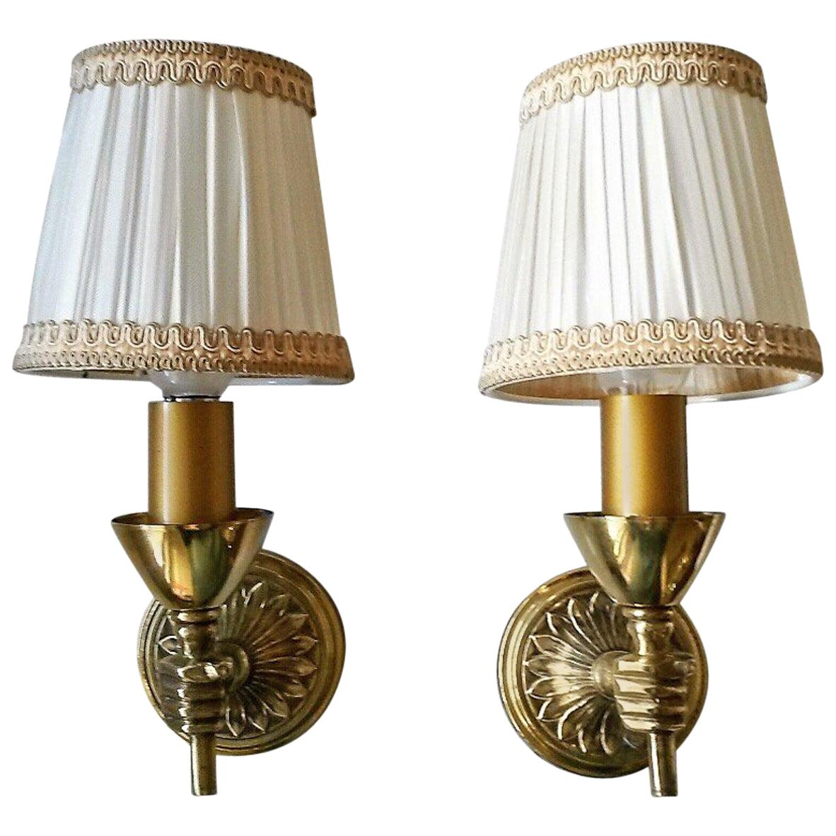 Charming Pair of Neoclassical Bronze Sconces, France, 1950s