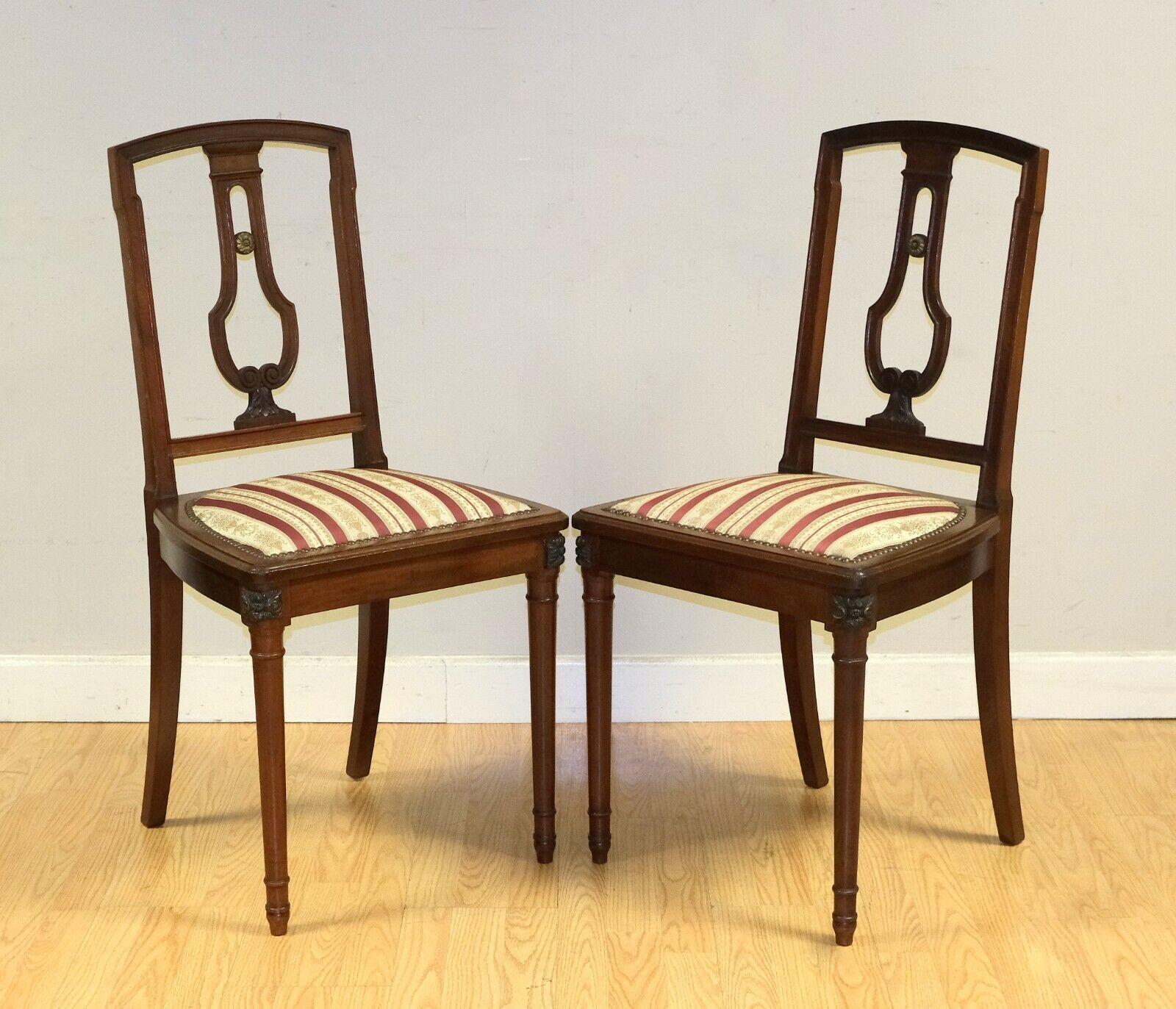 CHARMING PAIR OF OCCASIONAL HARDWOOD CHAIR WiTH STIPE FABRIC SEAT & STUDS For Sale 5