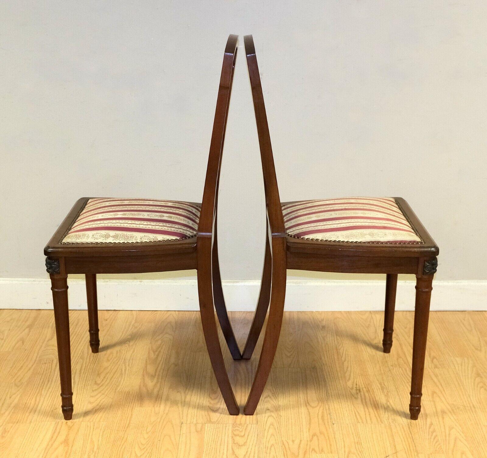 English CHARMING PAIR OF OCCASIONAL HARDWOOD CHAIR WiTH STIPE FABRIC SEAT & STUDS For Sale
