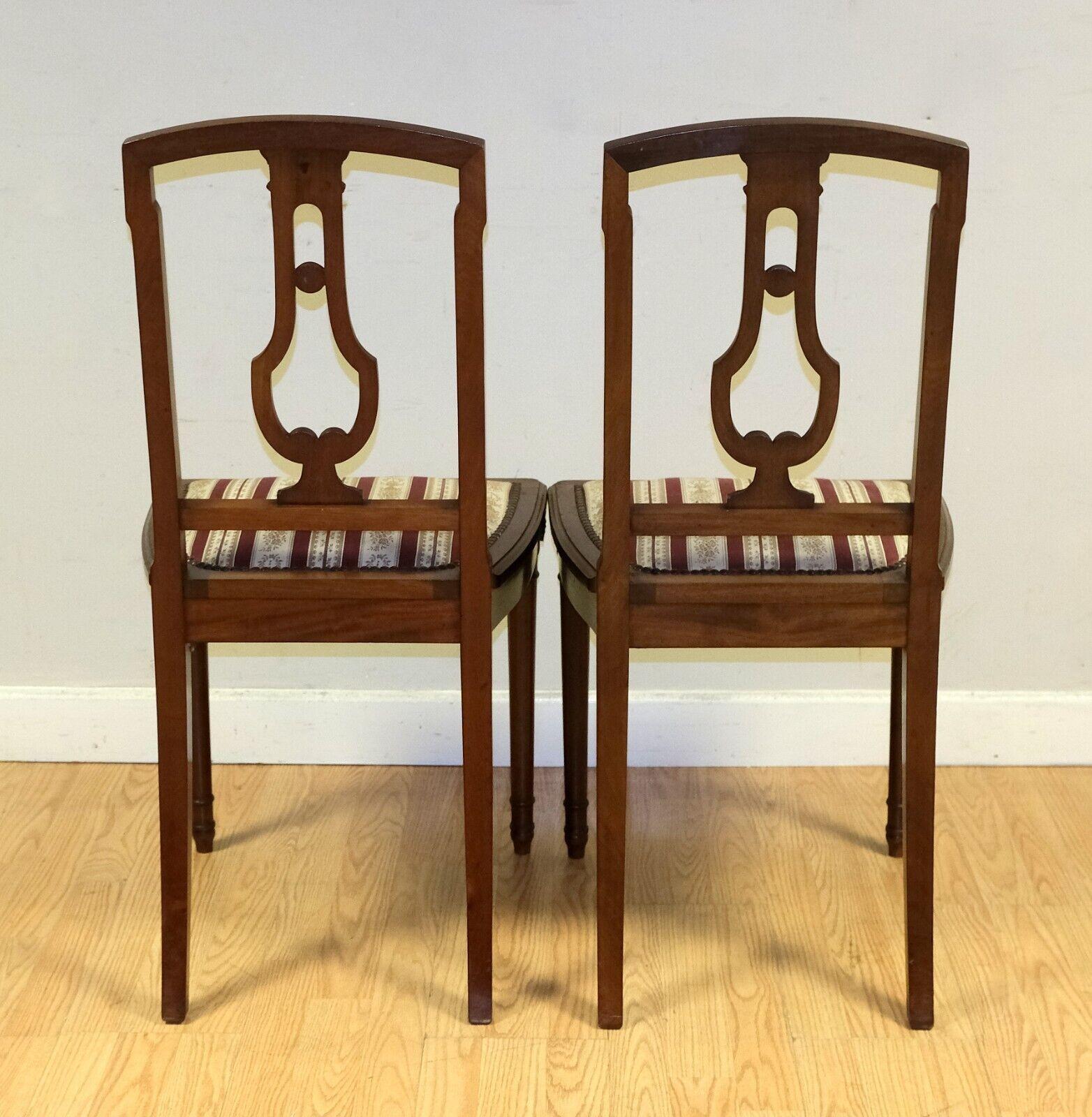 Hand-Crafted CHARMING PAIR OF OCCASIONAL HARDWOOD CHAIR WiTH STIPE FABRIC SEAT & STUDS For Sale