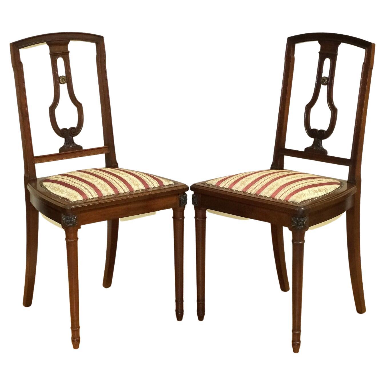 CHARMING PAIR OF OCCASIONAL HARDWOOD CHAIR WiTH STIPE FABRIC SEAT & STUDS