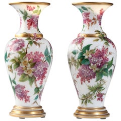 Antique Charming Pair of Opal Crystal Vase Attributed to Baccarat, France, Circa 1860