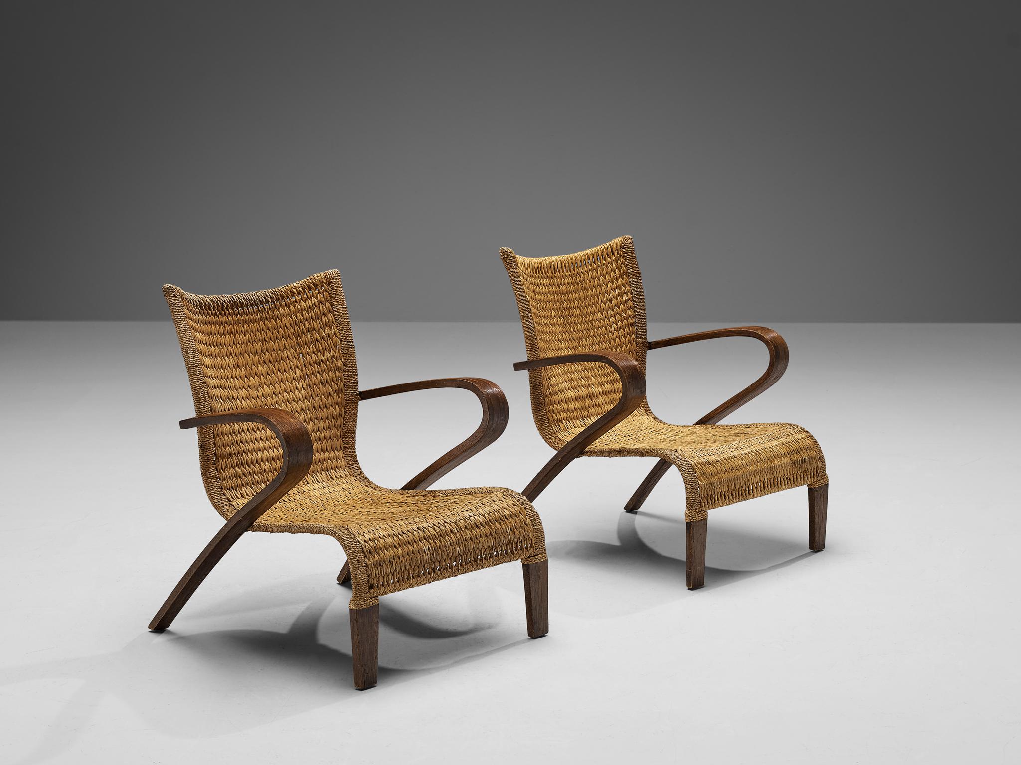 Mid-Century Modern Charming Pair of Rustic French Lounge Chairs  For Sale