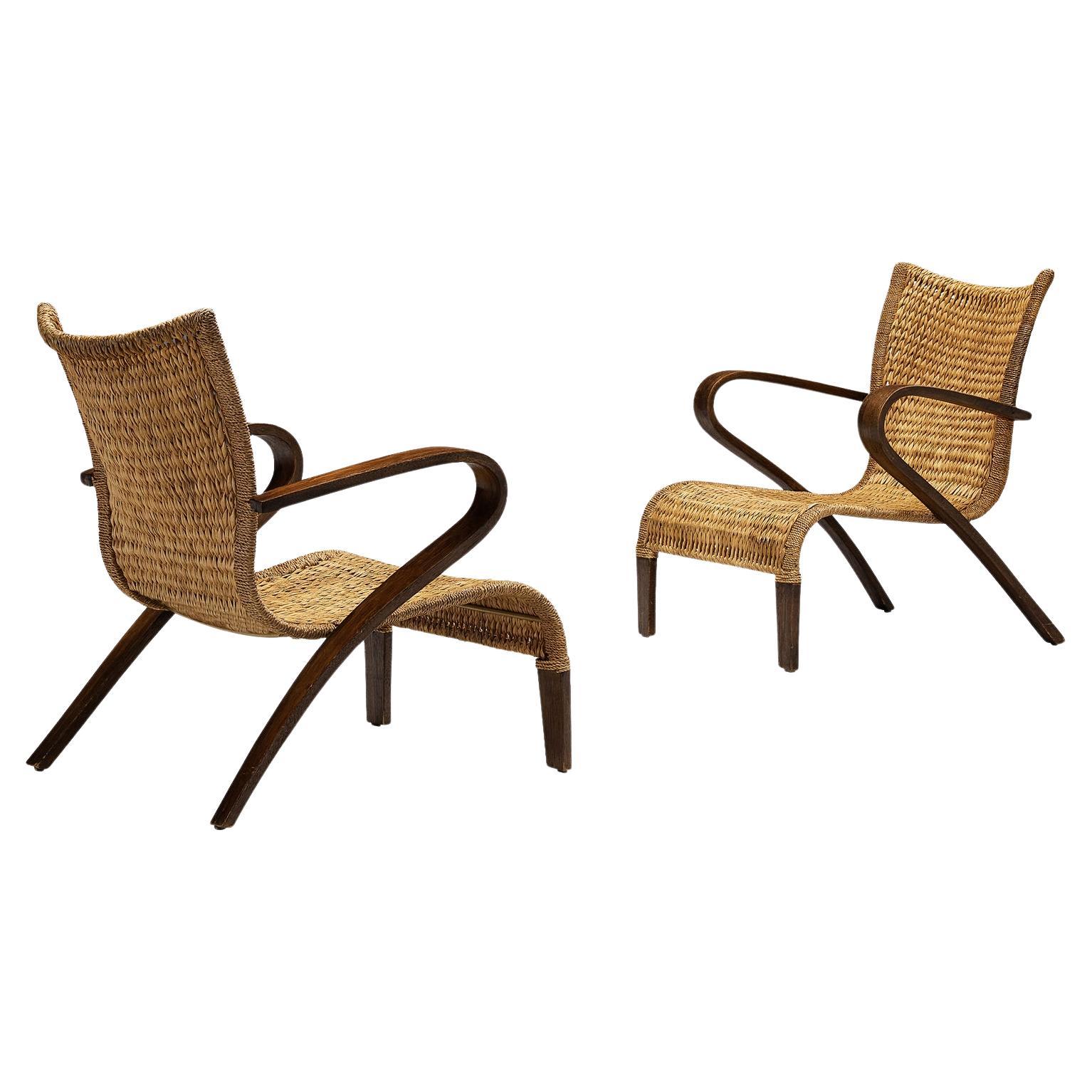Charming Pair of Rustic French Lounge Chairs 