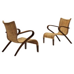 Vintage Charming Pair of Rustic French Lounge Chairs 