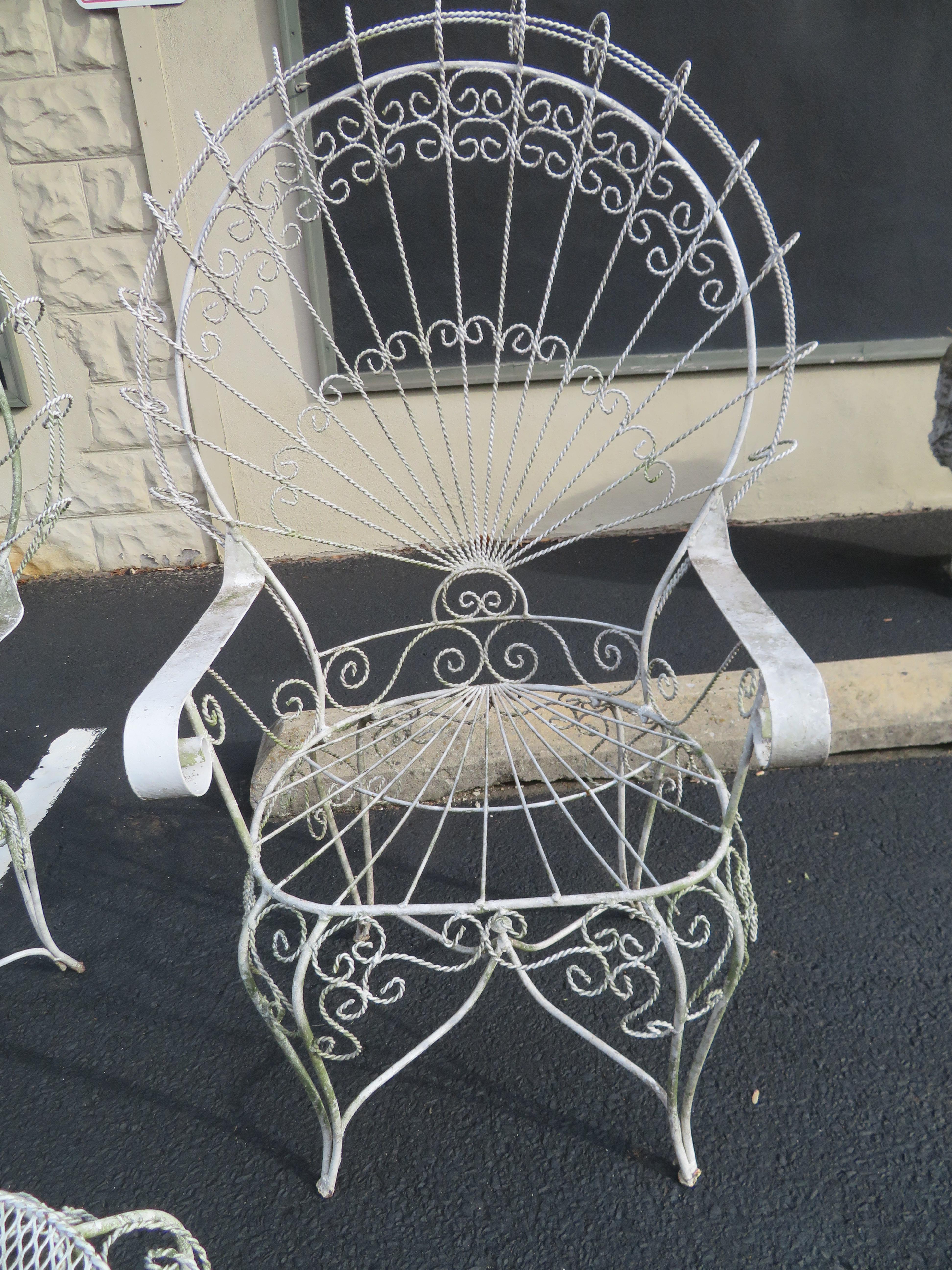 Charming Pair of Salterini Peacock Fan Back Patio Chairs Table 5