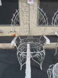 Charming Pair of Salterini Peacock Fan Back Patio Chairs Table