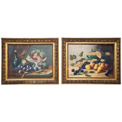 Vintage Charming Pair of Still Life Oil Paintings on Canvas by J. Chatelin, 20th C -1X27