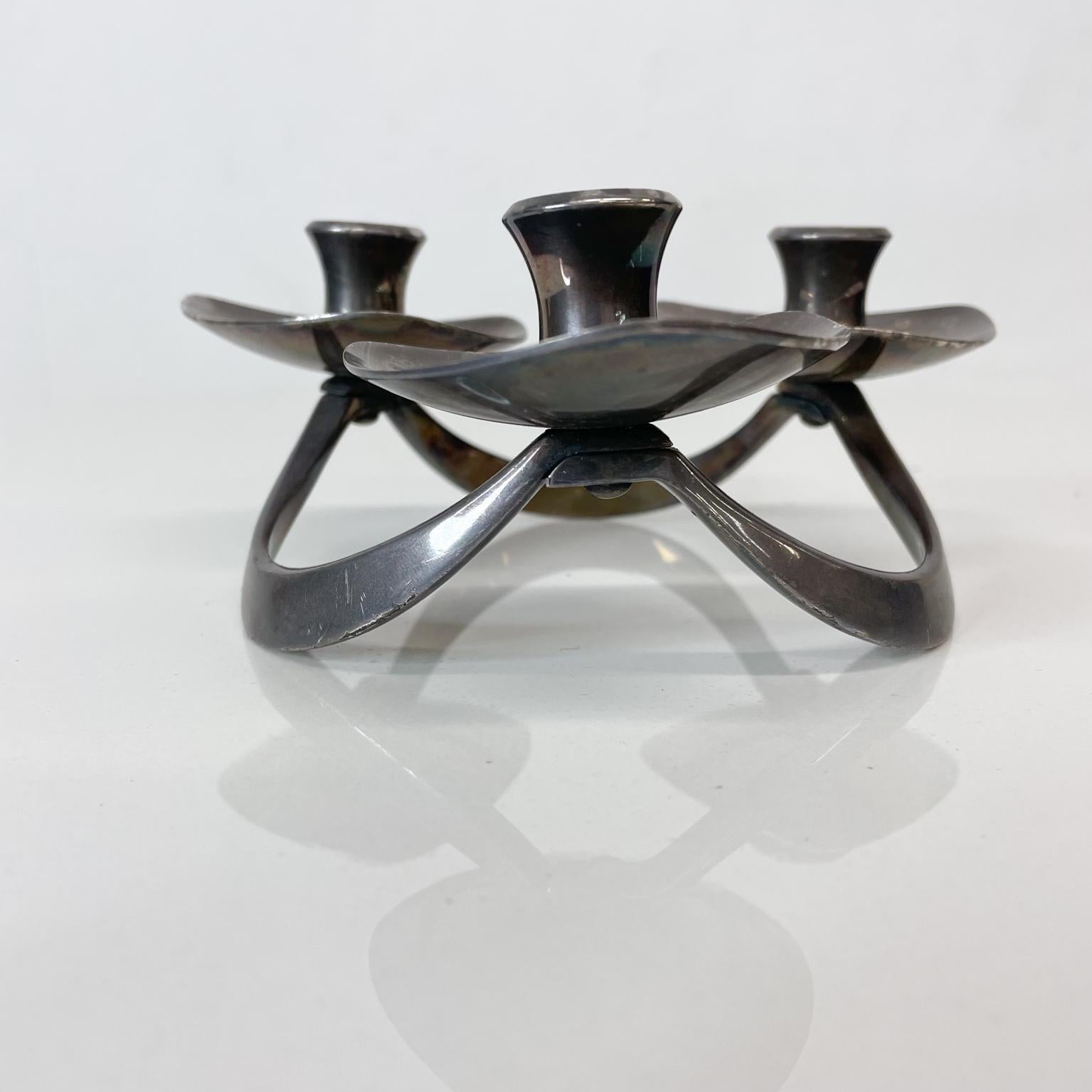 1960s Delightful Triple Arm Silver Plate Candle Holders by Lunt Silversmiths MA 2