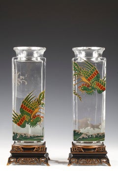 Pair of Birds of Paradise Vases Attributed to Baccarat, France, Circa 1880