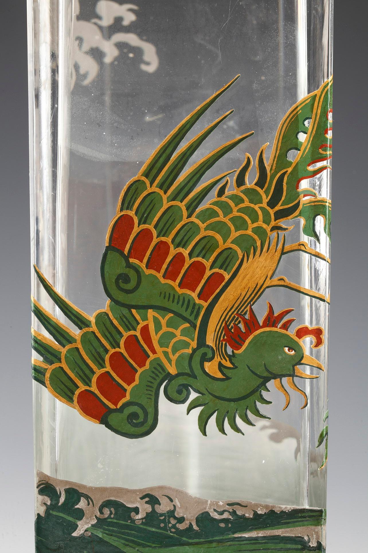 Bronzo Coppia di vasi con uccelli del paradiso attribuiti a Baccarat, Francia, circa 1880 in vendita