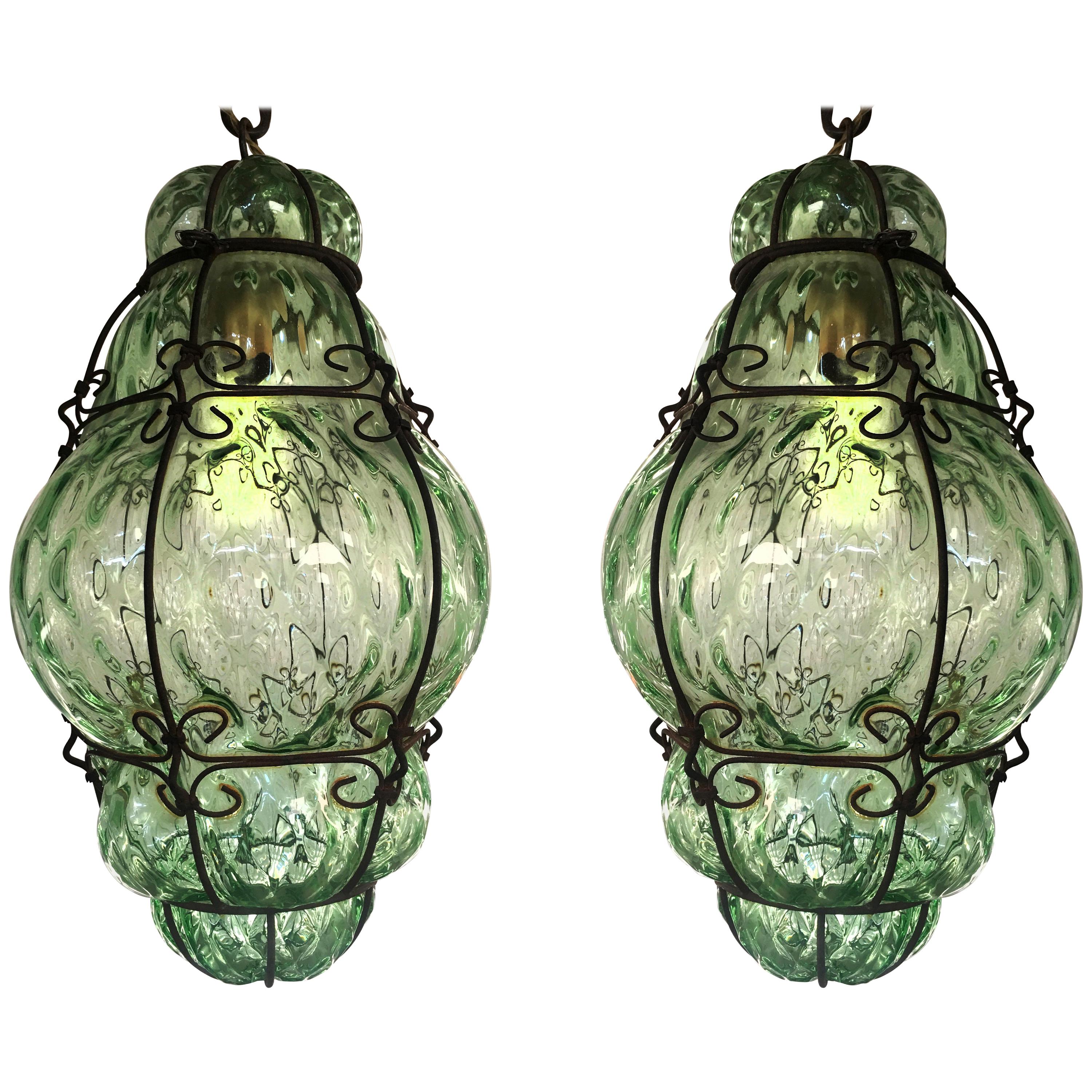 Charming Pair of Venetian Glass Lanterns. Murano, 1950