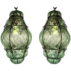 Charming Pair of Venetian Glass Lanterns. Murano, 1950