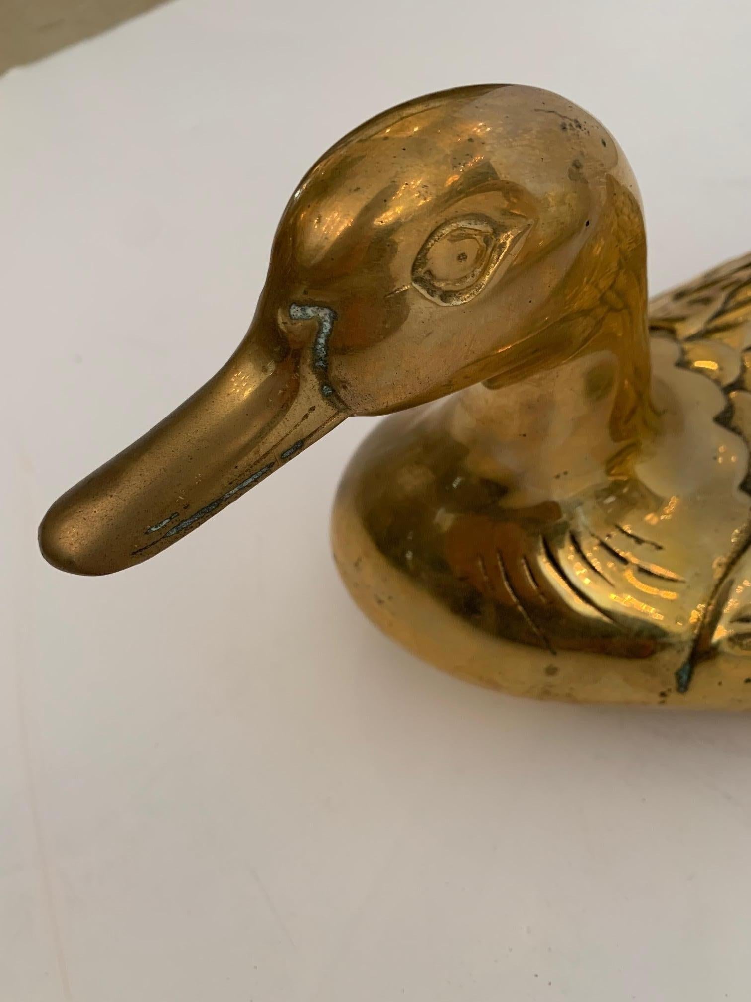 Charming Pair of Vintage Cast Brass Ducks In Good Condition For Sale In Hopewell, NJ