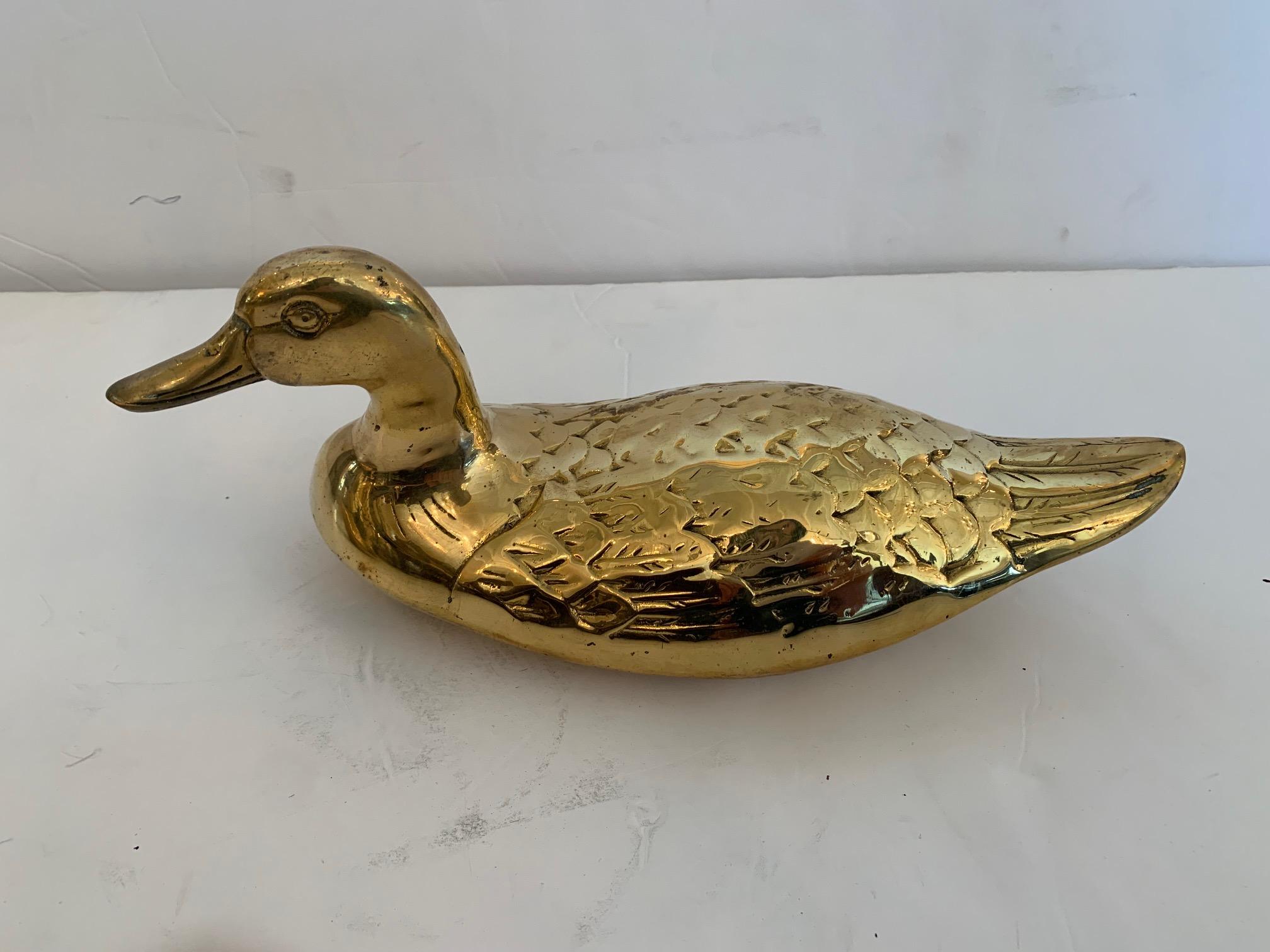 Charming Pair of Vintage Cast Brass Ducks For Sale 1