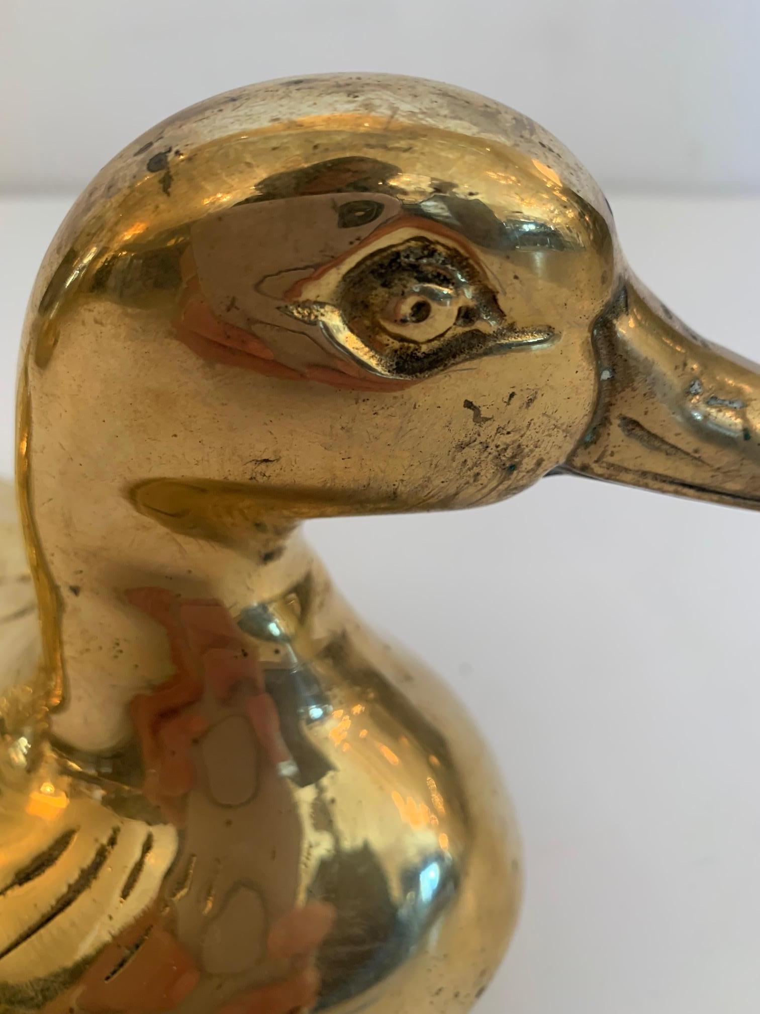 Charming Pair of Vintage Cast Brass Ducks For Sale 2