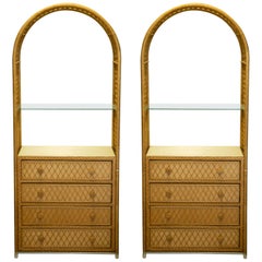 Pair of Vintage Rattan Bookcase Étagère