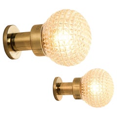 Charming Pair of Wall Lights in Structured Glass and Brass