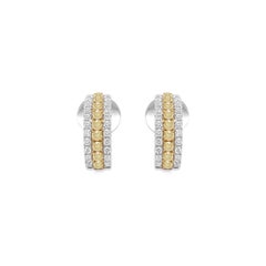Orecchini in oro 18 carati con diamante giallo naturale e diamante bianco, taglio tondo Brilliante