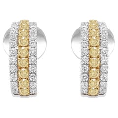 Pendientes de oro de 18 quilates con diamantes amarillos y blancos naturales talla brillante redondos