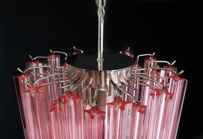 Charming Pair of 46 Quadriedri Glass Chandeliers, Pink Prism, Murano For Sale 2