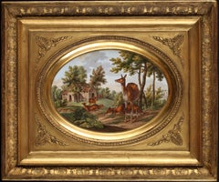 Charming Paris Porcelain "Deers in a Landscape" by Saunier, French School, 1819