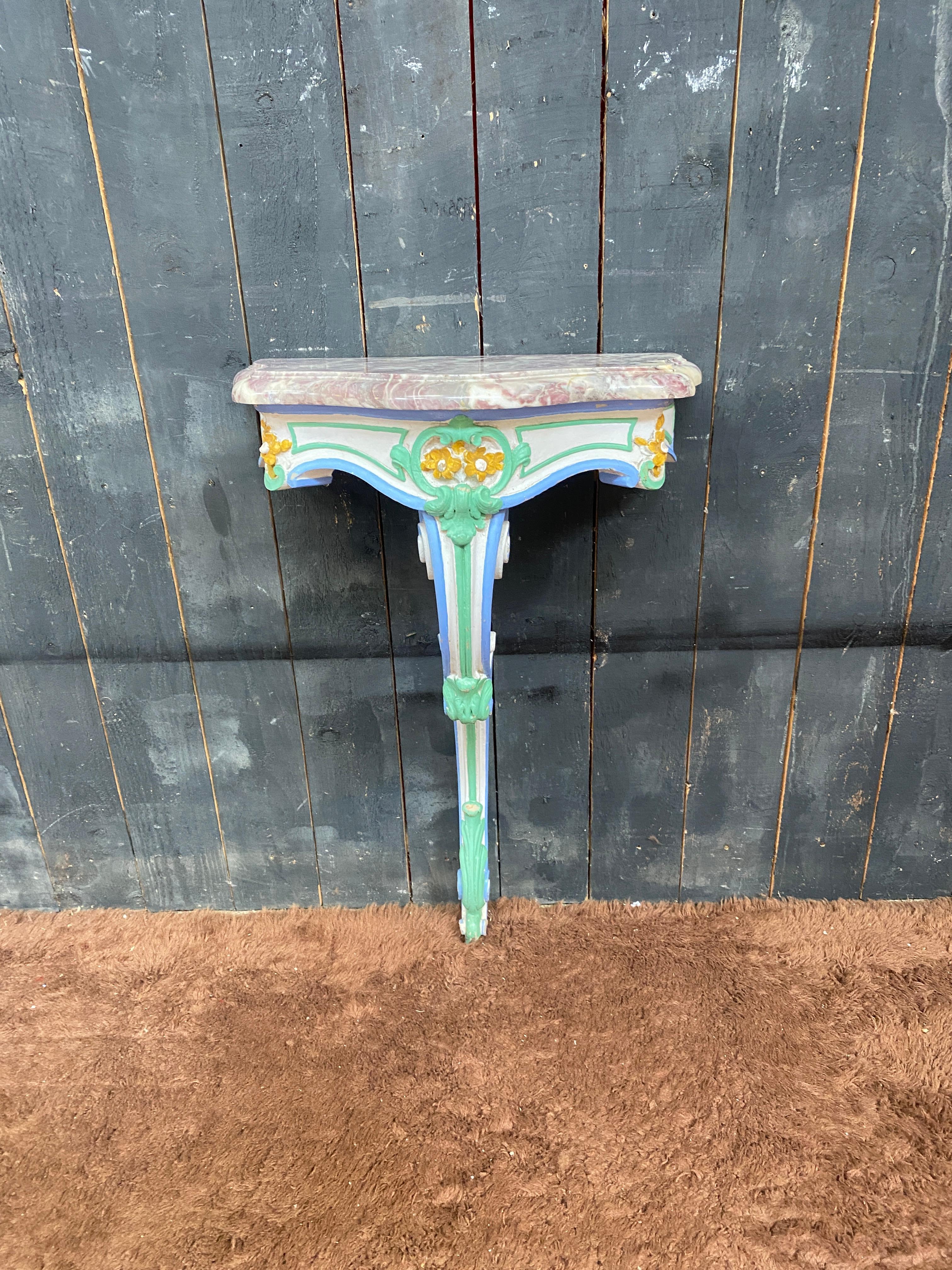 French Charming patinated console and its late 19th century For Sale
