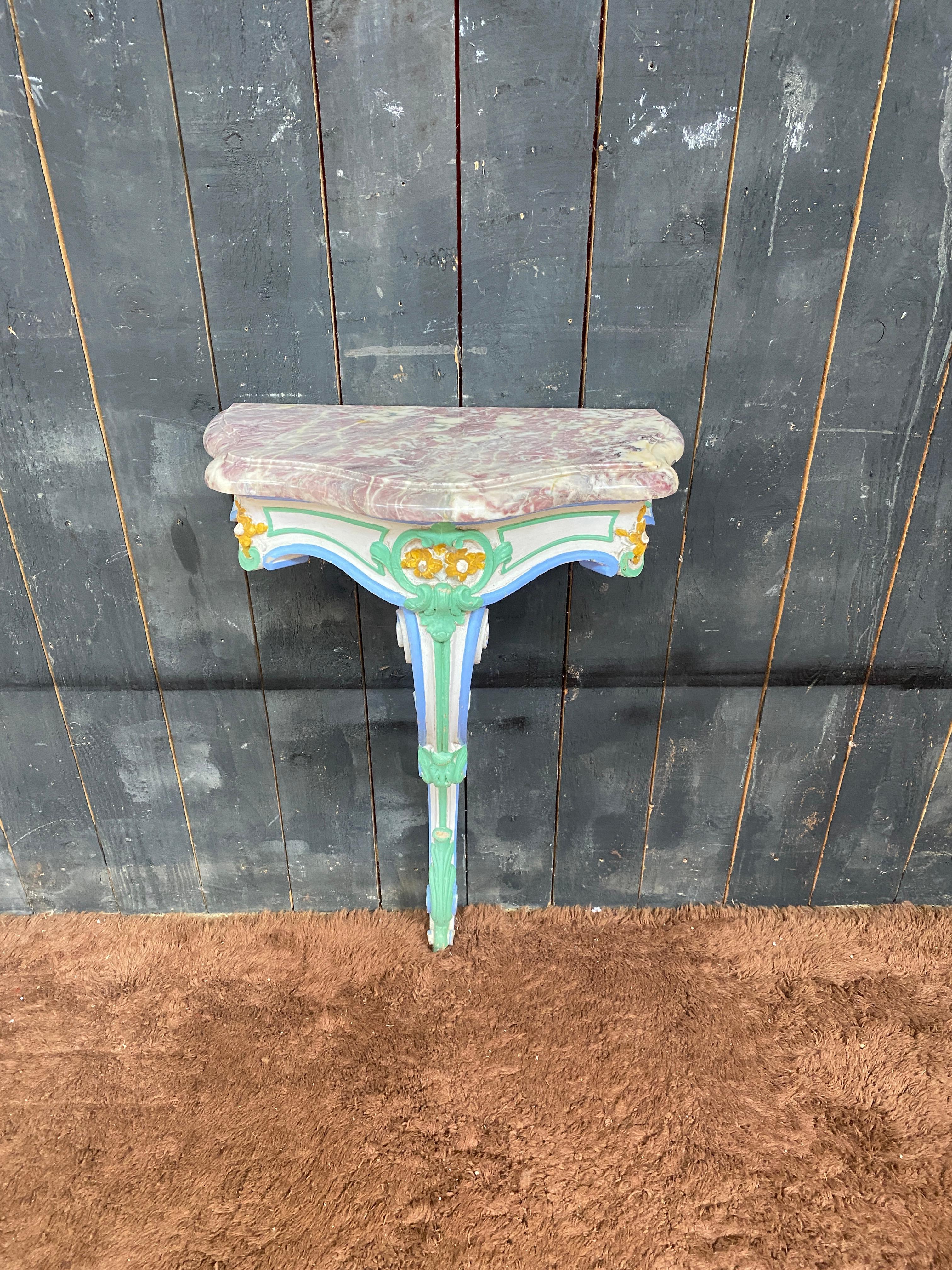 Patinated Charming patinated console and its late 19th century For Sale