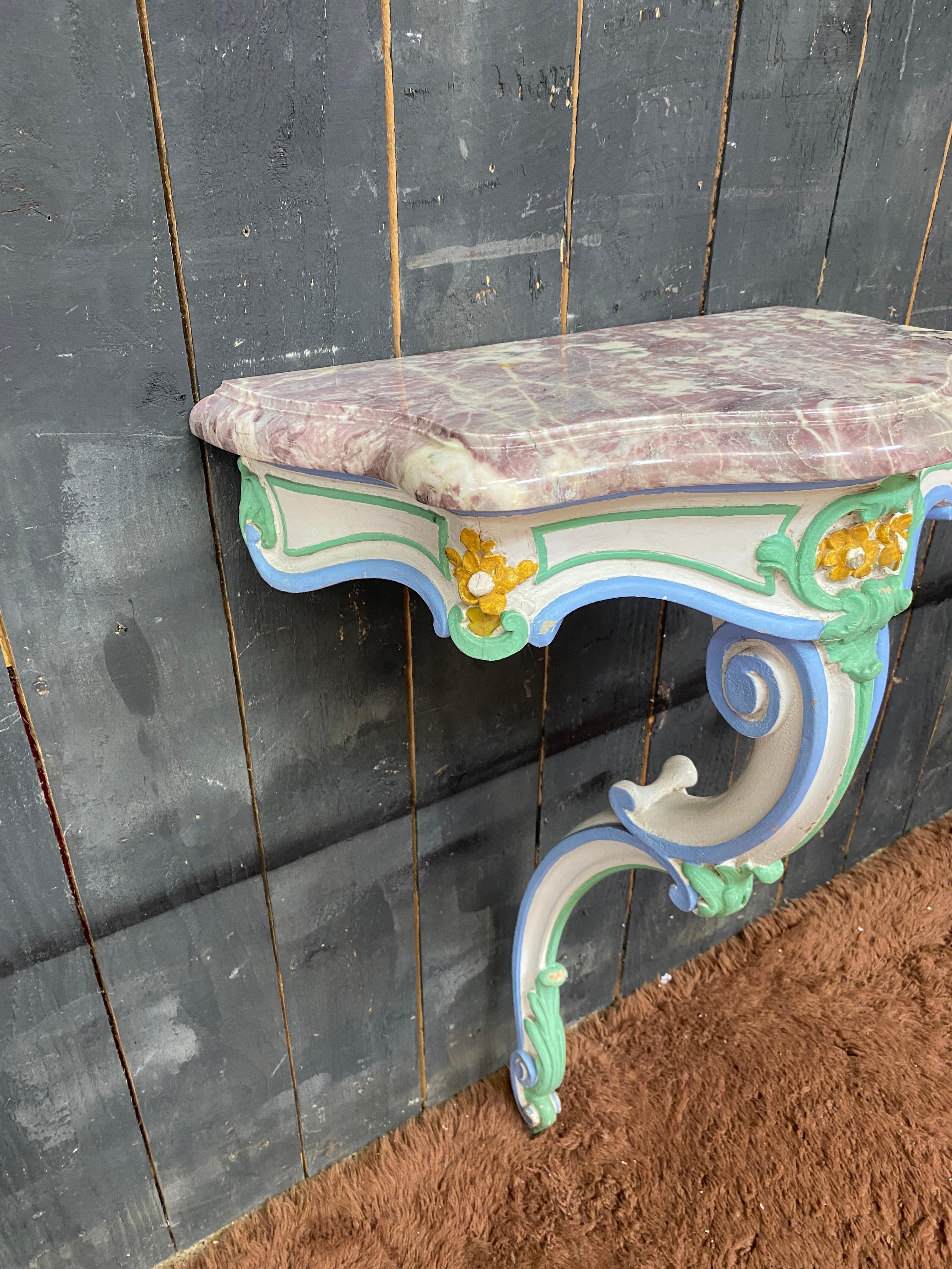 Marble Charming patinated console and its late 19th century For Sale
