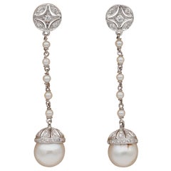 Charming Pearl and Diamond Long Drop Swing Vintage Earrings