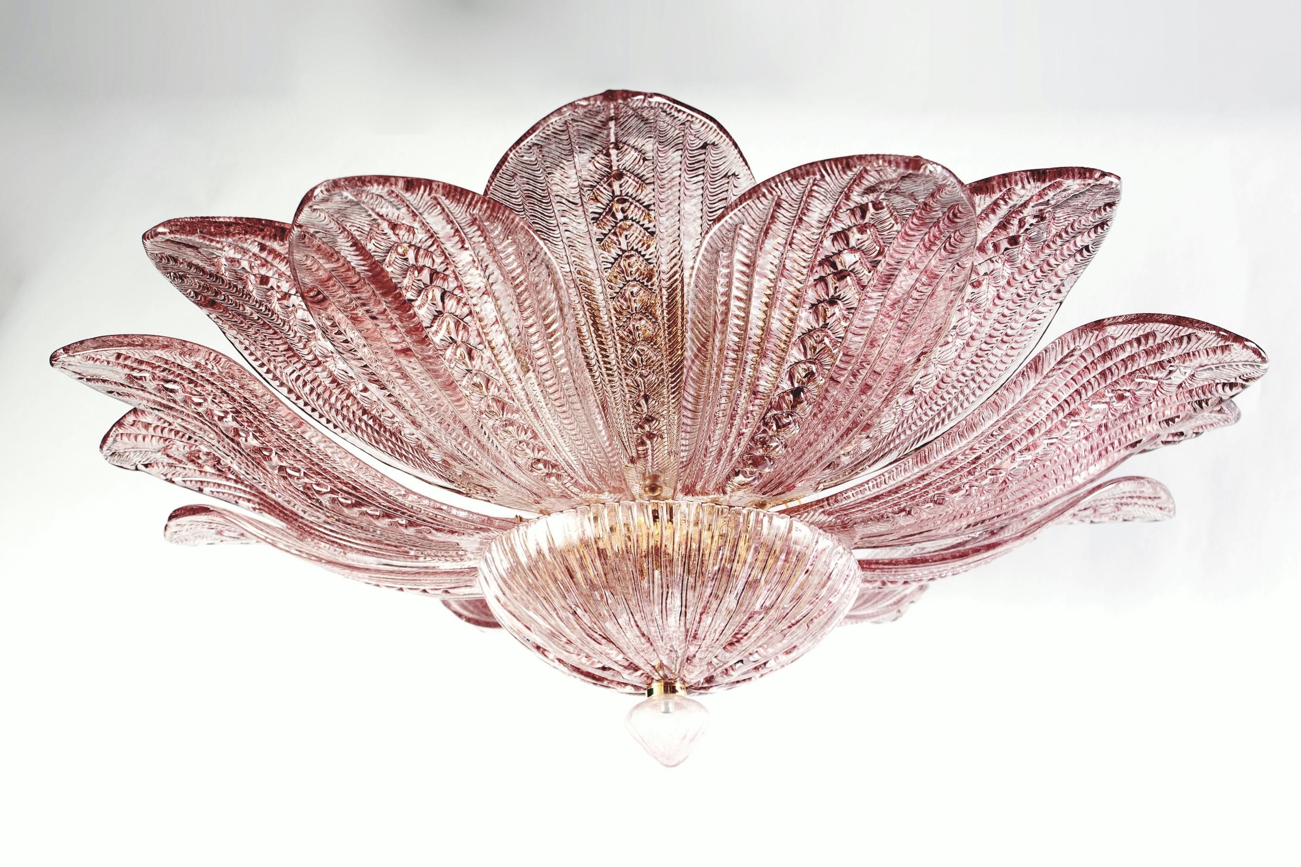 Incantevole lampadario di Murano in ametista rosa e ambra dorata in vendita 3