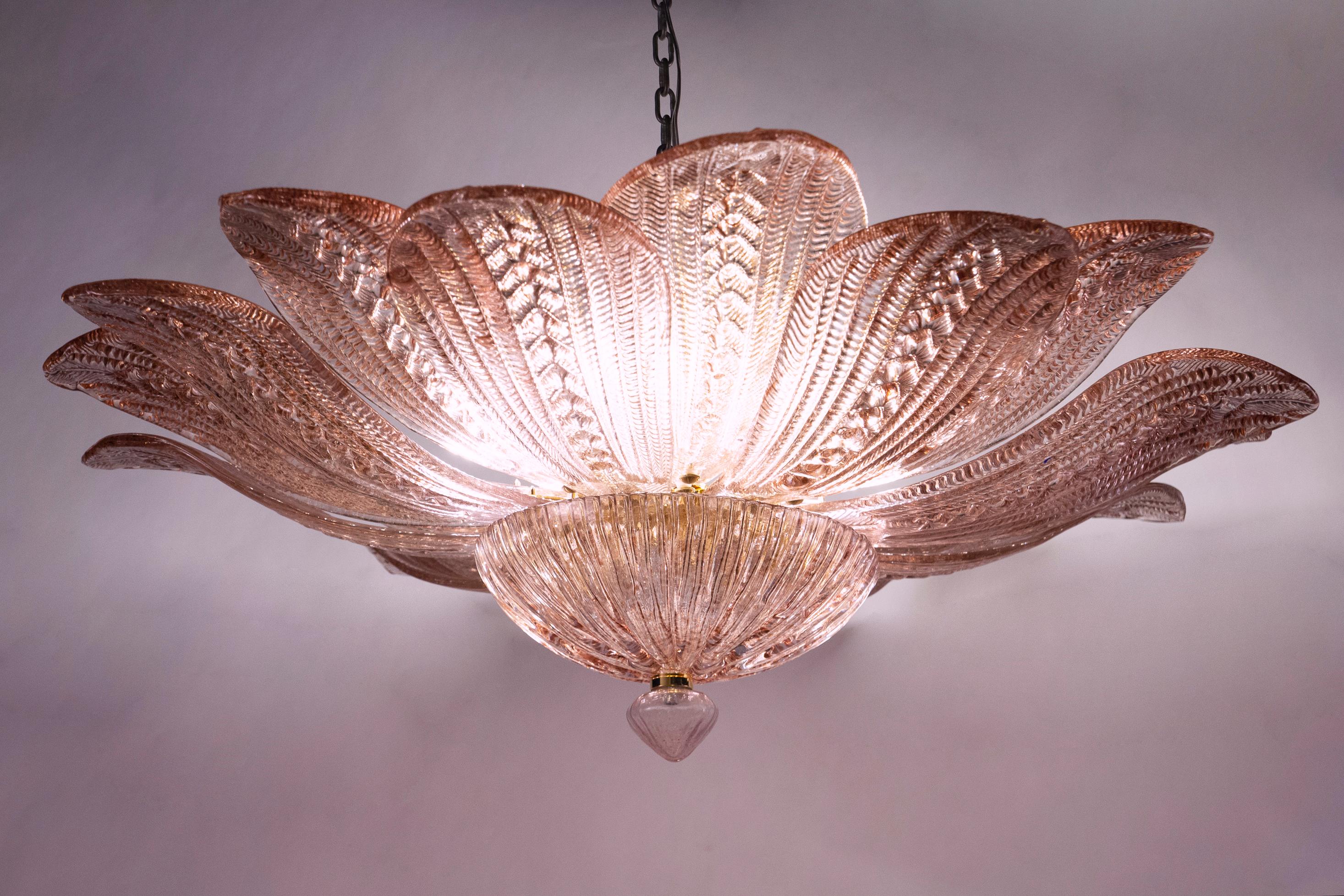 Moderno Incantevole lampadario di Murano in ametista rosa e ambra dorata in vendita