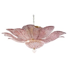 Charmant lustre de Murano en améthyste rose et ambre doré